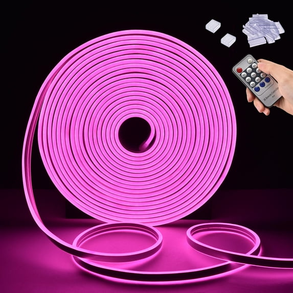 Delight 50FT 2-Sided LED NEON Light DIY Adjustable Mode IP65 Strip Lights Remote Home GardenDecor Pink