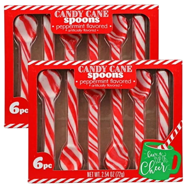 Delight Edible Sugar Candy Canes Spoons Peppermint Flavored 6 Counts
