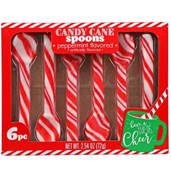 Delight Edible Sugar Candy Canes Spoons - Peppermint Flavored 6 Counts per Pack Hot Chocolate Parties Favor Snack Bulk Christmas Flavor Birthday Goody Filler Stocking Stuffer Gift Basket Pack of 2