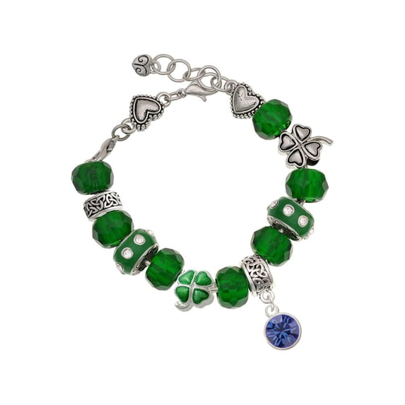 Delight Jewelry 10mm Blue Crystal Drop - Green Irish Luck Bead Charm Bracelet, 7.5"