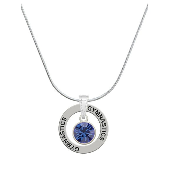 Delight Jewelry 10mm Blue Crystal Drop Gymnastics Ring Charm Necklace, 18"