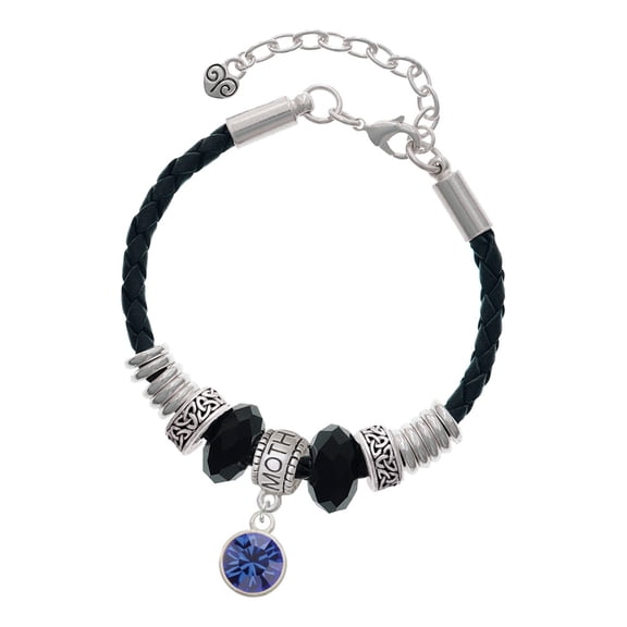 Delight Jewelry 10mm Blue Crystal Drop Mother Celtic Knot Leather Bead Bracelet, 7"+2" Extender