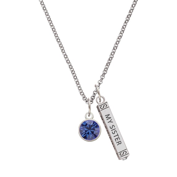 Delight Jewelry 10mm Blue Crystal Drop Silvertone Always My Sister Bar Charm Necklace, 23"