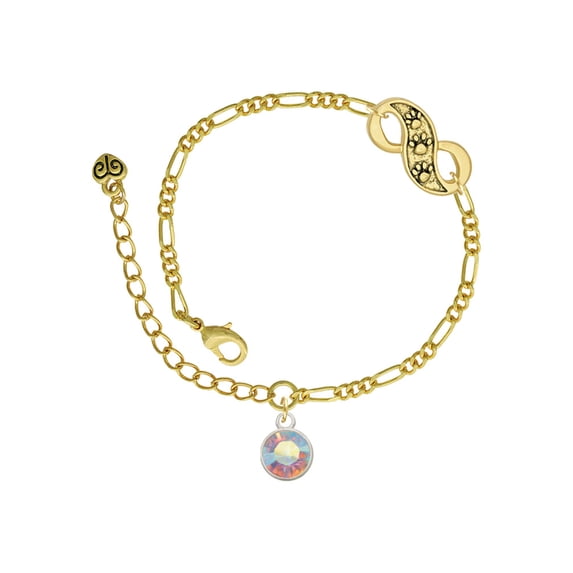 Delight Jewelry 10mm Clear AB Crystal Drop Gold-tone Paw Infinity Link Chain Bracelet, 6"+2" Extender