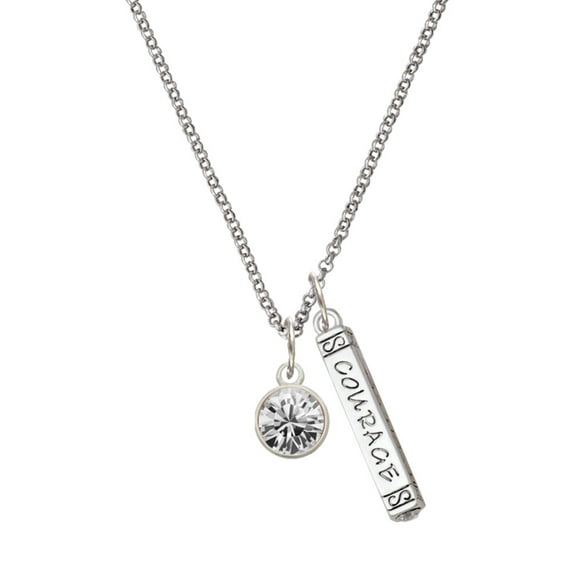 Delight Jewelry 10mm Clear Crystal Drop Silvertone Courage Strength Wisdom Honesty Bar Charm Necklace, 23"