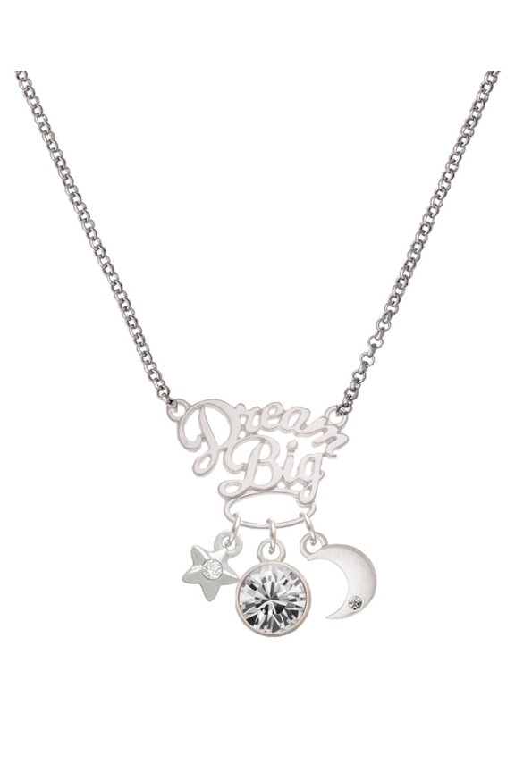 10mm Clear Crystal Drop Silvertone Dream Big Pendant Necklace, 25"