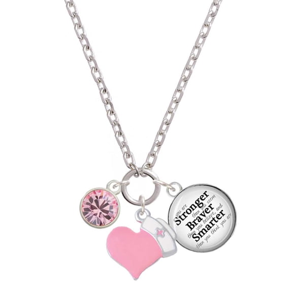 Delight Jewelry 10mm Light Pink Crystal Drop - Light Pink Heart Nurse Strong Zoe Necklace