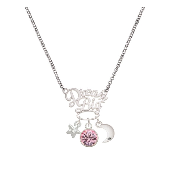 Delight Jewelry 10mm Light Pink Crystal Drop Silvertone Dream Big Pendant Necklace, 25"