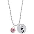 thumbnail image 1 of Delight Jewelry 10mm Light Pink Crystal Drop Silvertone Script Initial Disc - J - Charm Necklace, 20"+3", 1 of 4