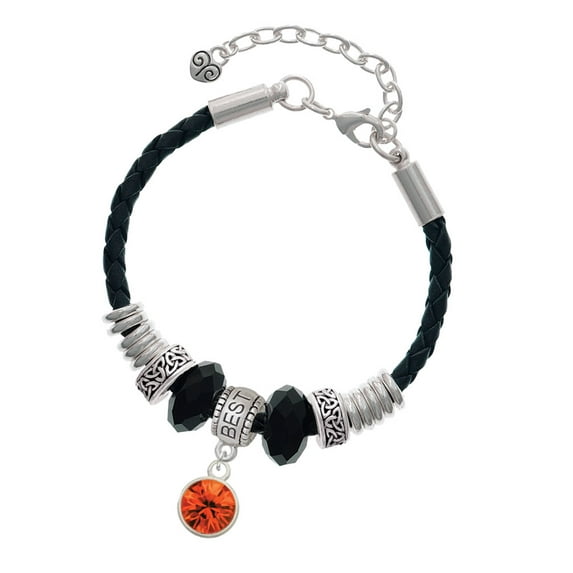 Delight Jewelry 10mm Orange Crystal Drop Best Friend Celtic Knot Leather Bead Bracelet, 7"+2" Extender