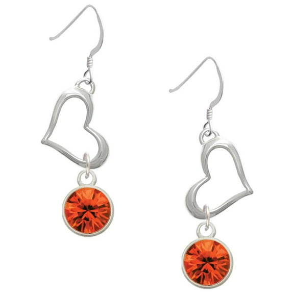 Delight Jewelry 10mm Orange Crystal Drop Open Heart French Earrings
