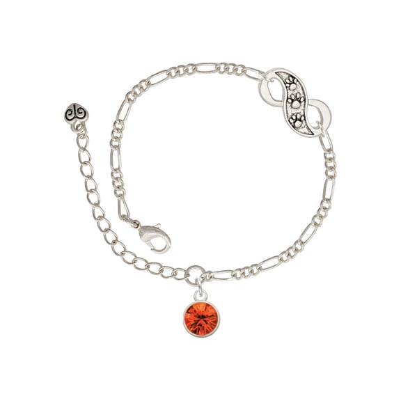Delight Jewelry 10mm Orange Crystal Drop Silver-tone Paw Infinity Link Chain Bracelet, 6"+2" Extender