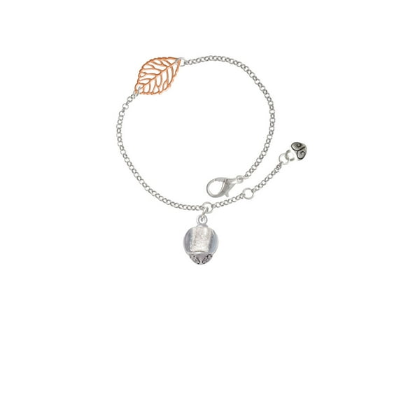 Delight Jewelry 12mm Clear Roller Spinner with Silvertone Lining Glass Spinner - Rose Goldtone Leaf Delicate Bracelet, 6.25+1.75"