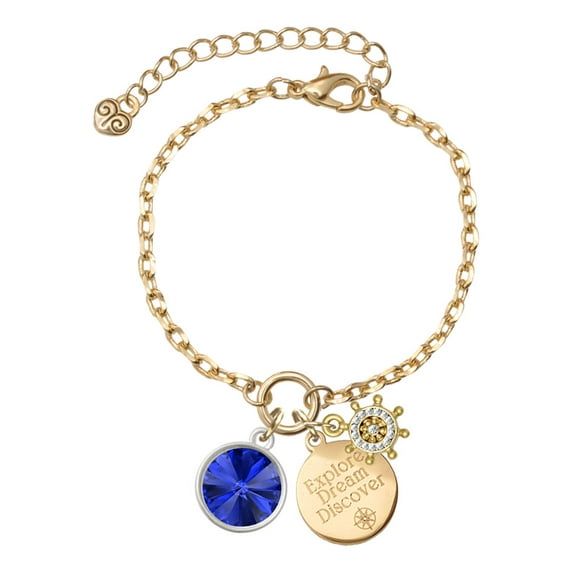Delight Jewelry 12mm Crystal Rivoli - Blue Goldtone Discover Dream Explore Zoey Charm Bracelet, 6.5+2" Extender