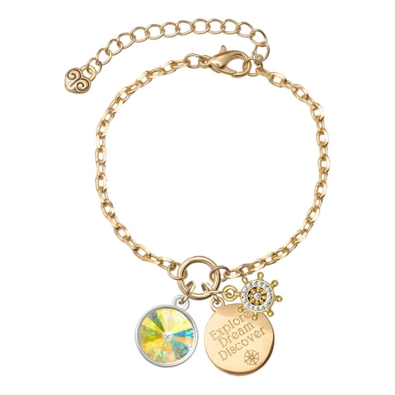 Delight Jewelry 12mm Crystal Rivoli - Clear AB Goldtone Discover Dream Explore Zoey Charm Bracelet, 6.5+2" Extender