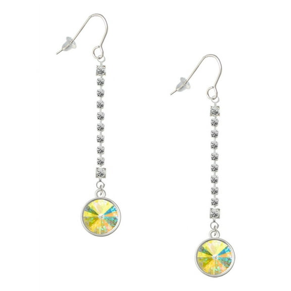 Delight Jewelry 12mm Crystal Rivoli - Clear AB - Silver-tone Long Sparkle Dangle French Earrings