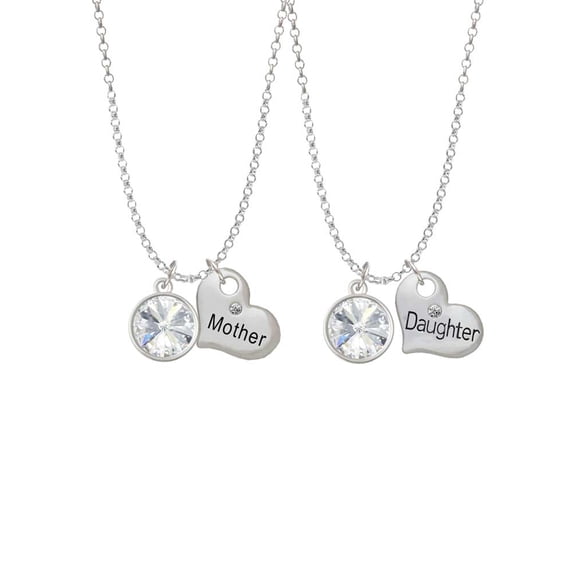 Delight Jewelry 12mm Crystal Rivoli - Clear Mother & Daughter Heart Necklaces (Set of 2), 19"+2"