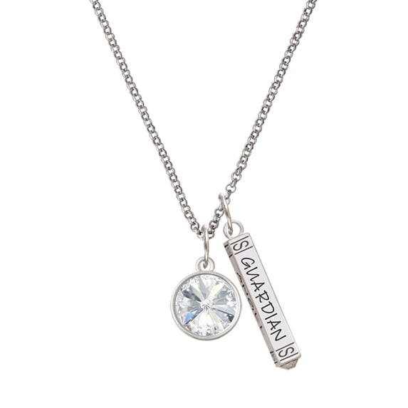 Delight Jewelry 12mm Crystal Rivoli - Clear Silvertone Guardian Angel Bar Charm Necklace, 23"