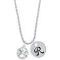 thumbnail image 1 of Delight Jewelry 12mm Crystal Rivoli - Clear Silvertone Script Initial Disc - R - Charm Necklace, 20"+3", 1 of 4