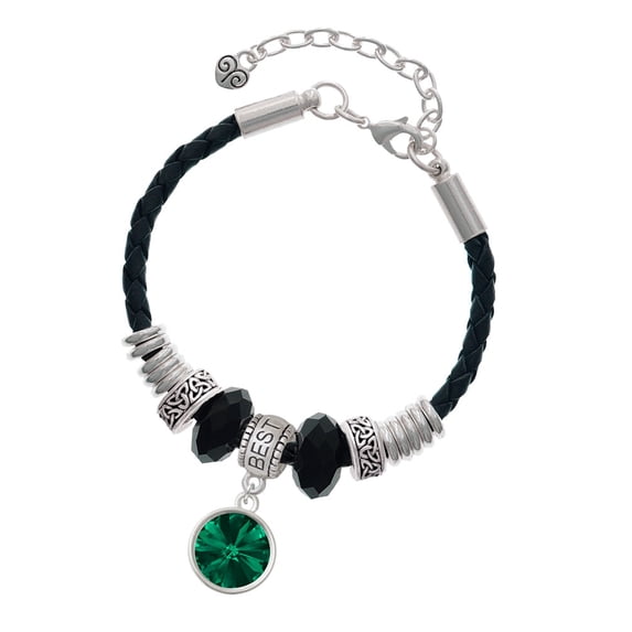 Delight Jewelry 12mm Crystal Rivoli - Green Best Friend Celtic Knot Leather Bead Bracelet, 7"+2" Extender