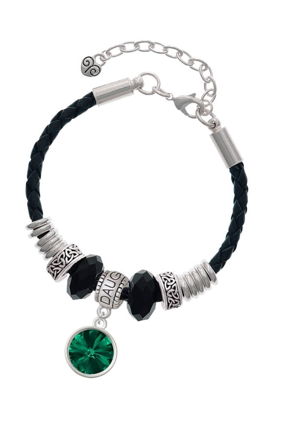 12mm Crystal Rivoli - Green Daughter Celtic Knot Leather Bead Bracelet, 7"+2" Extender