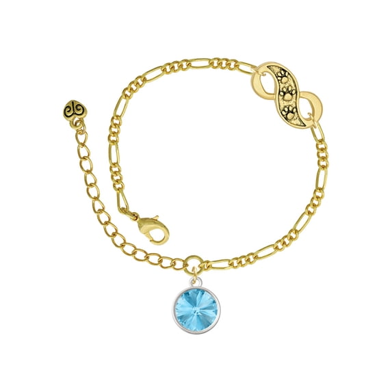Delight Jewelry 12mm Crystal Rivoli - Hot Blue Gold-tone Paw Infinity Link Chain Bracelet, 6"+2" Extender