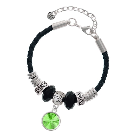 Delight Jewelry 12mm Crystal Rivoli - Lime Green Big Sister Celtic Knot Leather Bead Bracelet, 7"+2" Extender