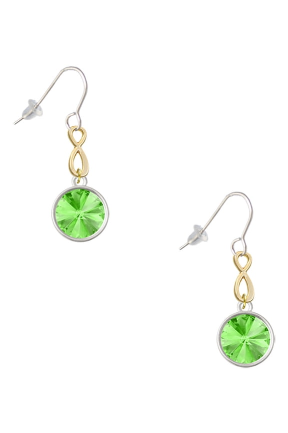 12mm Crystal Rivoli - Lime Green Gold Tone Infinity French Earrings