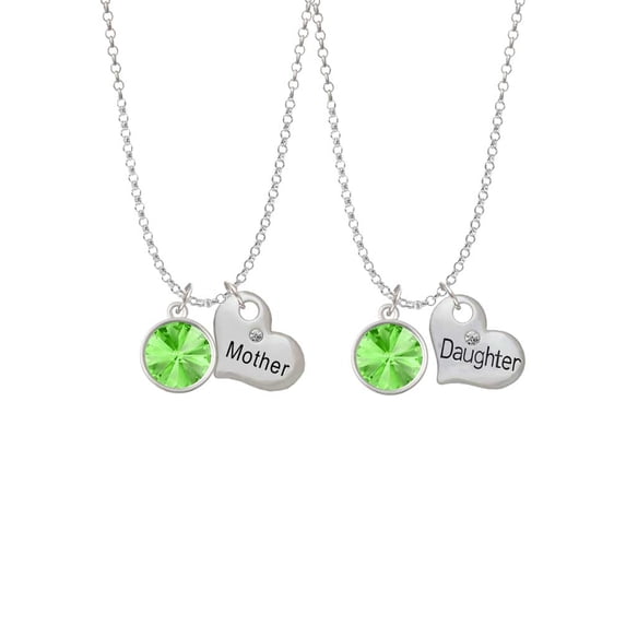 Delight Jewelry 12mm Crystal Rivoli - Lime Green Mother & Daughter Heart Necklaces (Set of 2), 19"+2"
