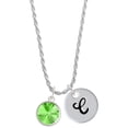 thumbnail image 1 of Delight Jewelry 12mm Crystal Rivoli - Lime Green Silvertone Script Initial Disc - C - Charm Necklace, 20"+3", 1 of 4
