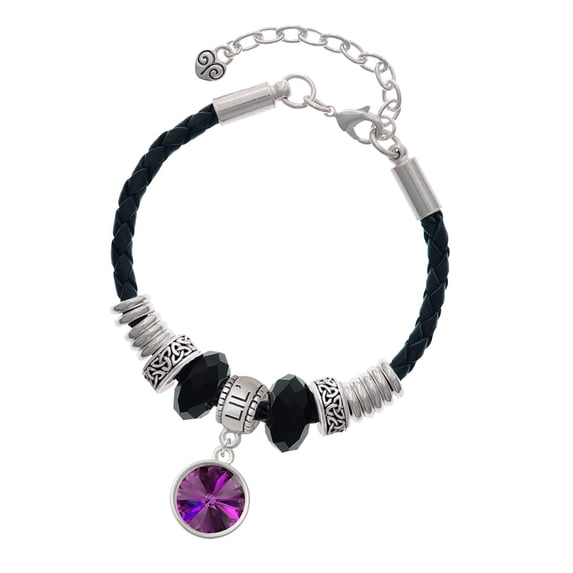 Delight Jewelry 12mm Crystal Rivoli - Purple Lil Sister Celtic Knot Leather Bead Bracelet, 7"+2" Extender