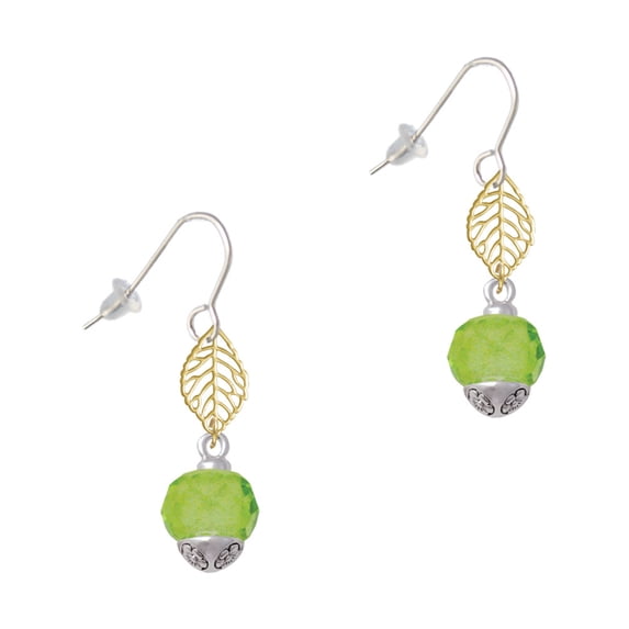 Delight Jewelry 12mm Faceted Lime Glass Spinner Goldtone Leaf French Earrings