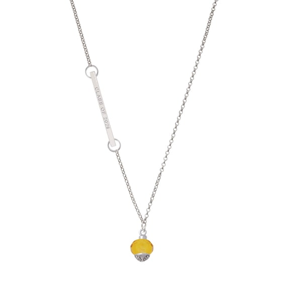 Delight Jewelry 12mm Faceted Yellow Glass Spinner - Silvertone Class of 2026 Delicate Bar Necklace, 18.75"