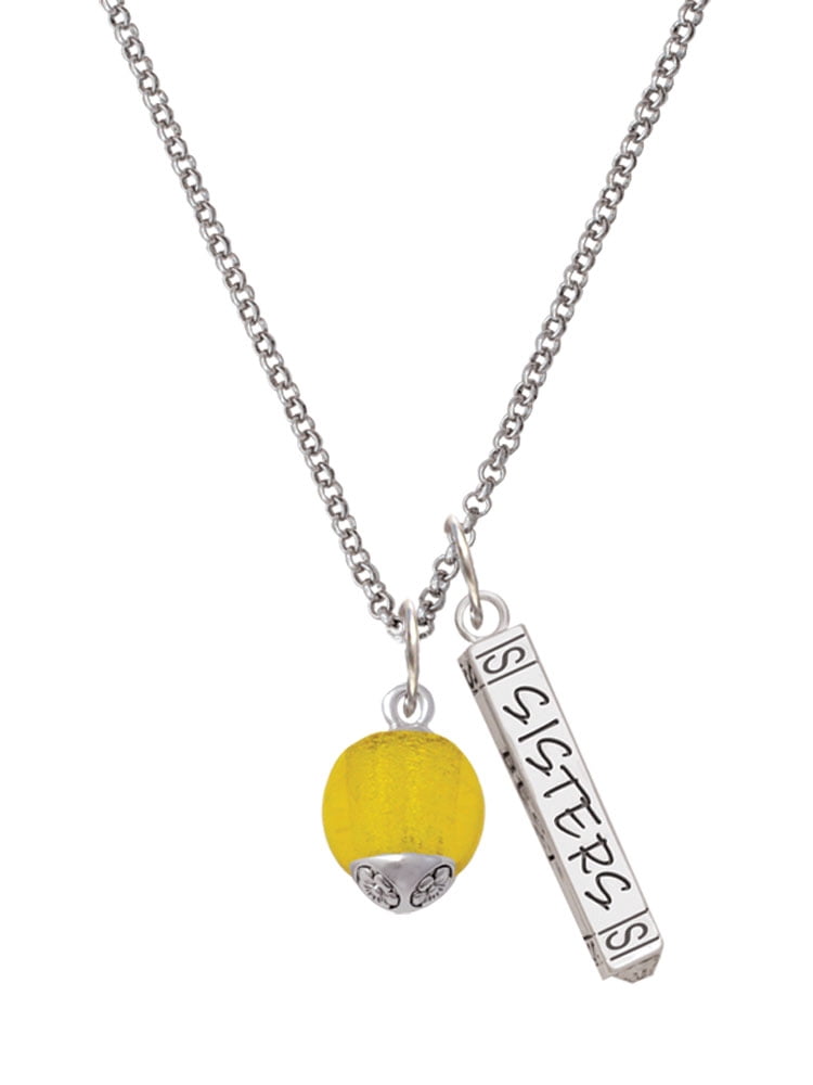 Delight Jewelry 12mm Goldtone Roller Spinner with Silvertone Lining Glass Spinner Silvertone Sisters Best Friends Forever Bar Charm Necklace, 23"