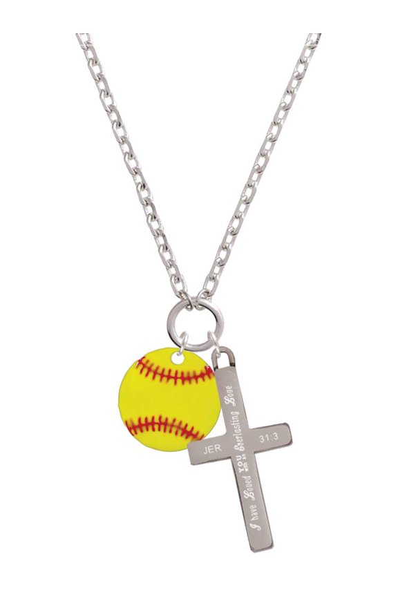 3/4'' Enamel Softball Everlasting Love Engraved Cross Zoey Necklace, 28"