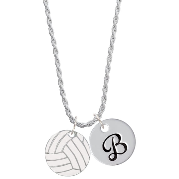 Delight Jewelry 3/4'' Enamel Volleyball Silvertone Script Initial Disc - B - Charm Necklace, 20"+3"