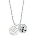thumbnail image 1 of Delight Jewelry 3/4'' Enamel Volleyball Silvertone Script Initial Disc - R - Charm Necklace, 20"+3", 1 of 4