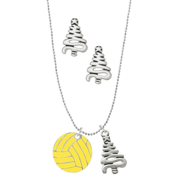 Delight Jewelry 3/4'' Enamel Water Polo Ball Silver tone Zig Zag Christmas Tree Charm Necklace and Stud Earrings