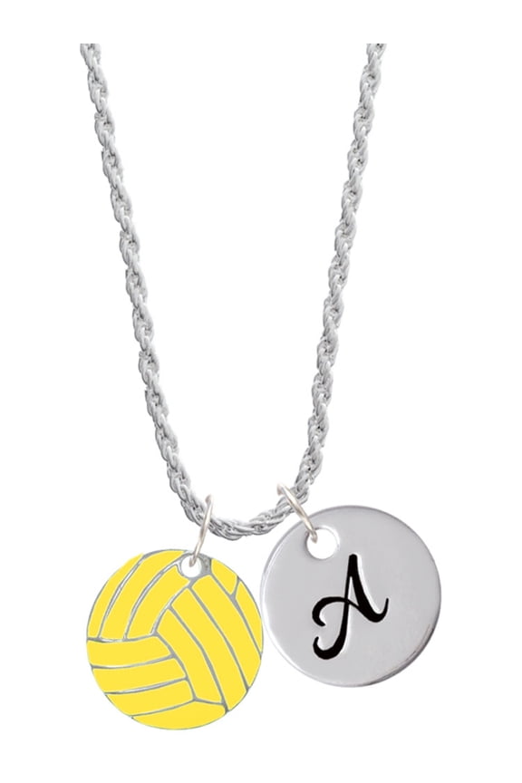 3/4'' Enamel Water Polo Ball Silvertone Script Initial Disc - A - Charm Necklace, 20"+3"