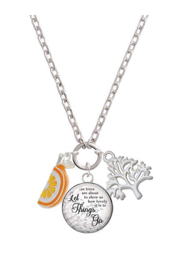 3-D Enamel Orange Slice Let Things Go Fall Zoey Charm Necklace, 28"
