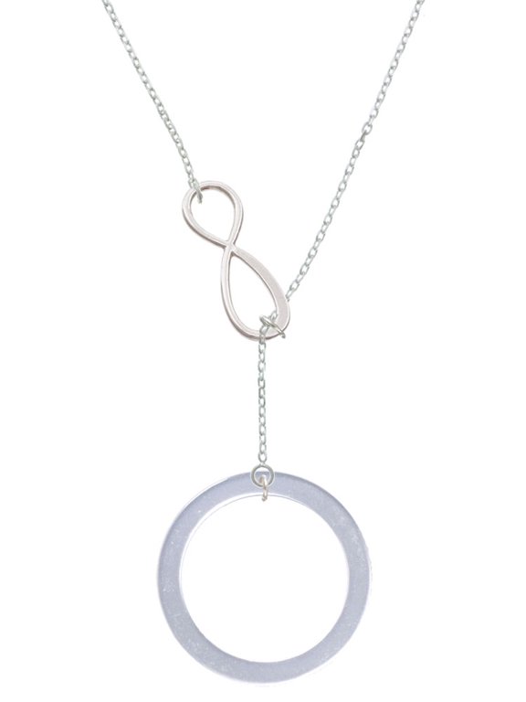Acrylic 1 1/2" Ring Imitation Pearl Silver tone Elegant Infinity Lariat Necklace