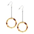 thumbnail image 1 of Delight Jewelry Acrylic 1 1/2" Ring with 4mm Crystal Mixed Brown and Yellow - Silver-tone Long Sparkle Dangle French Earrings, 1 of 4