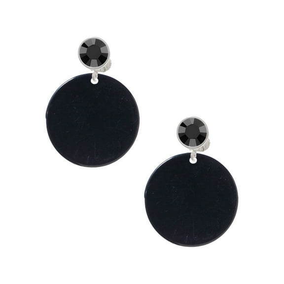 Delight Jewelry Acrylic 1 1/8" Disc Black Black Crystal Clip on Earrings