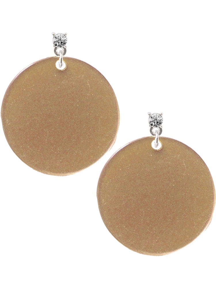 Delight Jewelry Acrylic 1 1/8" Disc Goldtone Clear Crystal Post Earrings