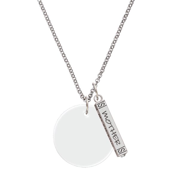 Delight Jewelry Acrylic 1 1/8" Disc Imitation Pearl Silvertone Mother Daughter Bar Charm Necklace, 23"