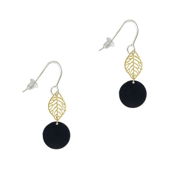 Delight Jewelry Acrylic 1/2" Disc Black Goldtone Leaf French Earrings