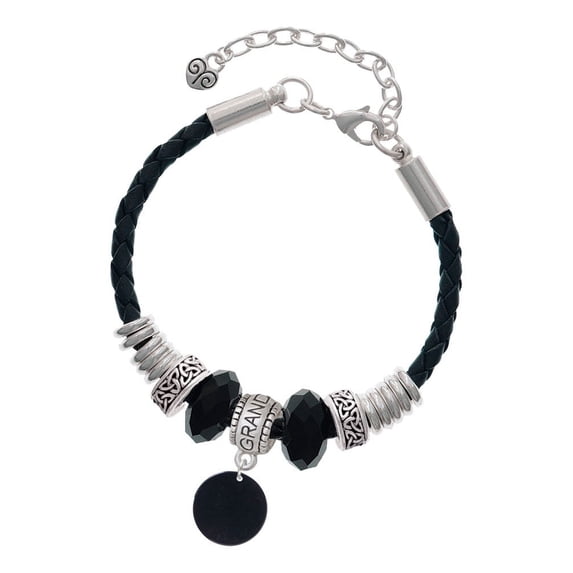 Delight Jewelry Acrylic 1/2" Disc Black Granddaughter Celtic Knot Leather Bead Bracelet, 7"+2" Extender