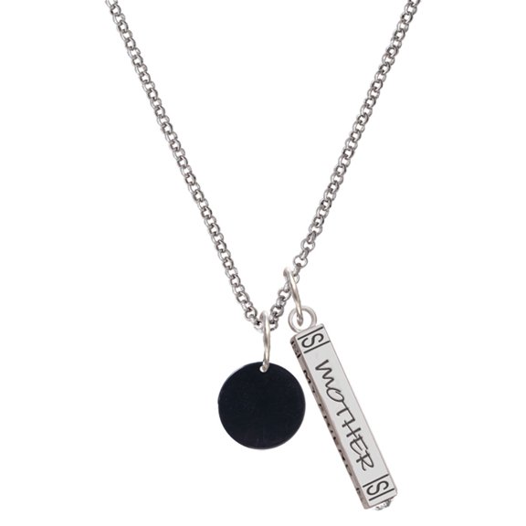 Delight Jewelry Acrylic 1/2" Disc Black Silvertone Mother Daughter Bar Charm Necklace, 23"