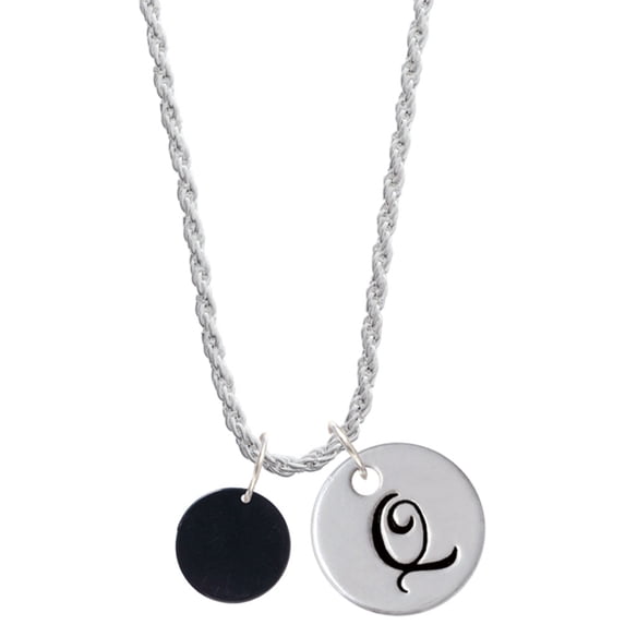 Delight Jewelry Acrylic 1/2" Disc Black Silvertone Script Initial Disc - Q - Charm Necklace, 20"+3"