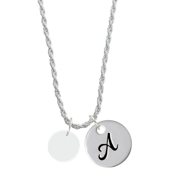 Delight Jewelry Acrylic 1/2" Disc Imitation Pearl Silvertone Script Initial Disc - A - Charm Necklace, 20"+3"